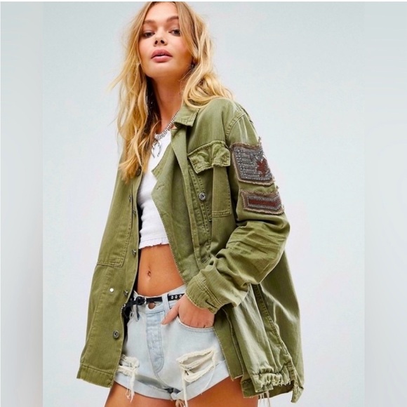 Free People Jackets & Blazers - Free People Embellished Military Jacket/shacket - Olive Green